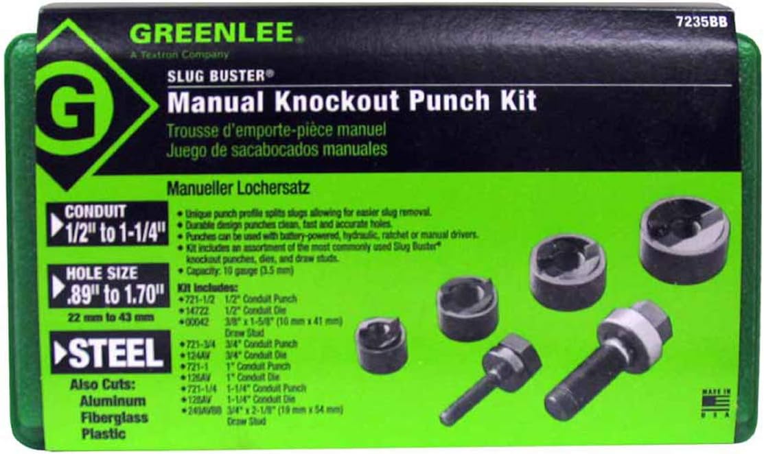 Greenlee 7235BB Slug-Buster 1/2' - 1-1/4' Manual Knockout Set for Use With KRW-1 High-Leverage Ratchet Wrench, Hole Punching Knockout Kit