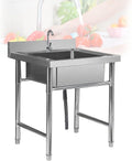 Free Standing Single Bowl Sink Stainless-Steel Commercial Restaurant Kitchen Utility Sink Set with Faucet, Washing Hand Basin Laundry Tub for Indoor Outdoor