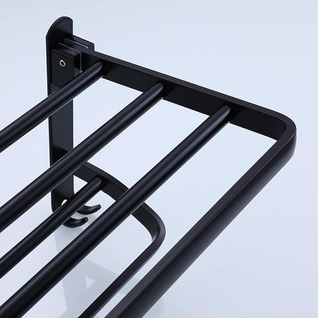 Bathroom Shelf Wall Floating Bathroom 24 Inch Bathroom Shelves Bathroom Shelf Double Towel Bar Holder with Hooks Wall Mounted Multifunctional Foldable No Drilling Floating Shelves Corner Shower Caddy