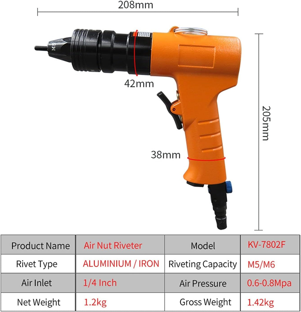 Air Riveter M5M6 1/4in 6cfm Professional Pop Pneumatic Riveting Gun Rivet Tool Hydraulic