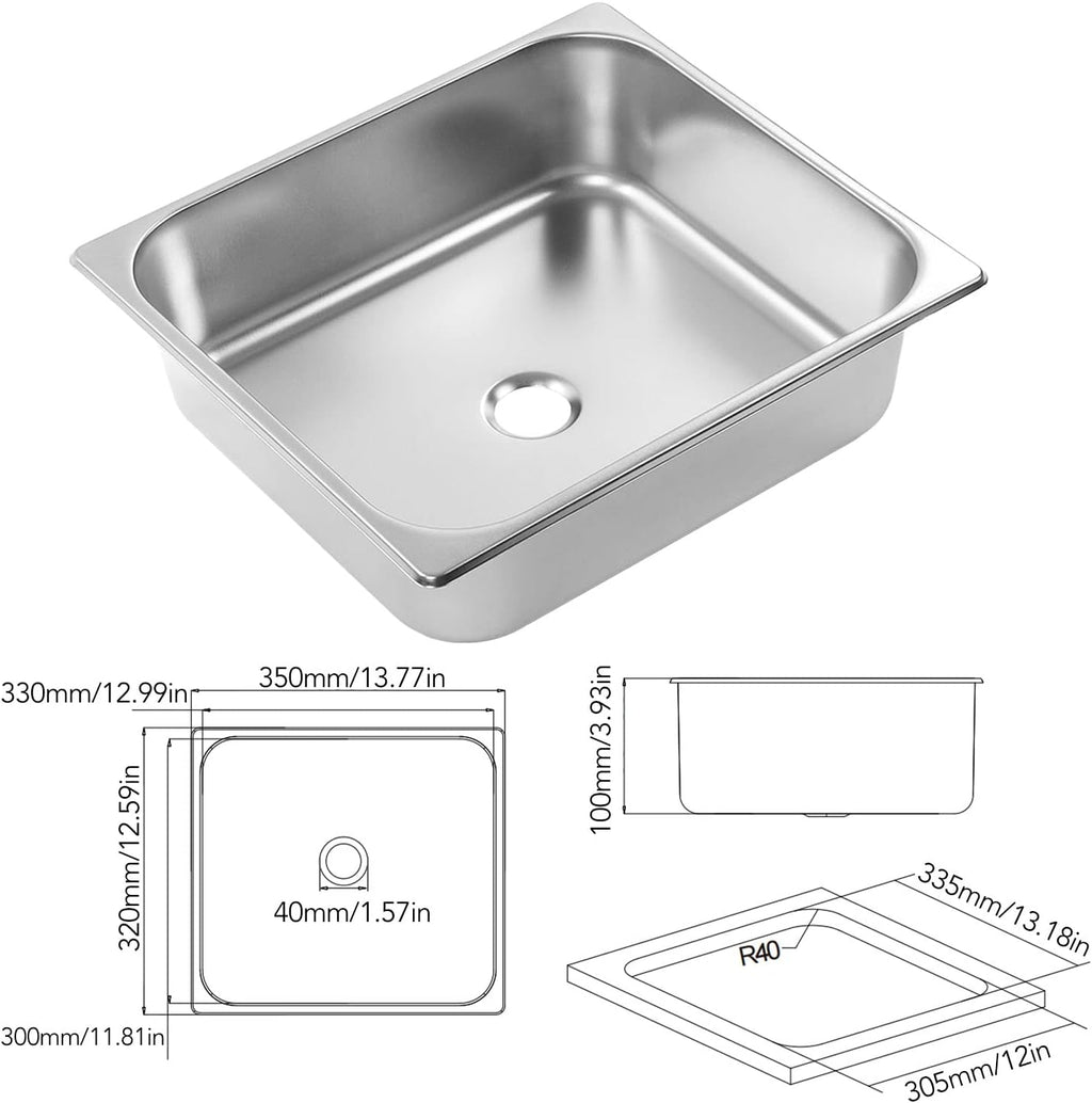 Single Sink Bowl, Fast Discharge Undermount Single Sink, Square Stainless Steel Kitchen Sink for RV Yacht Bathroom