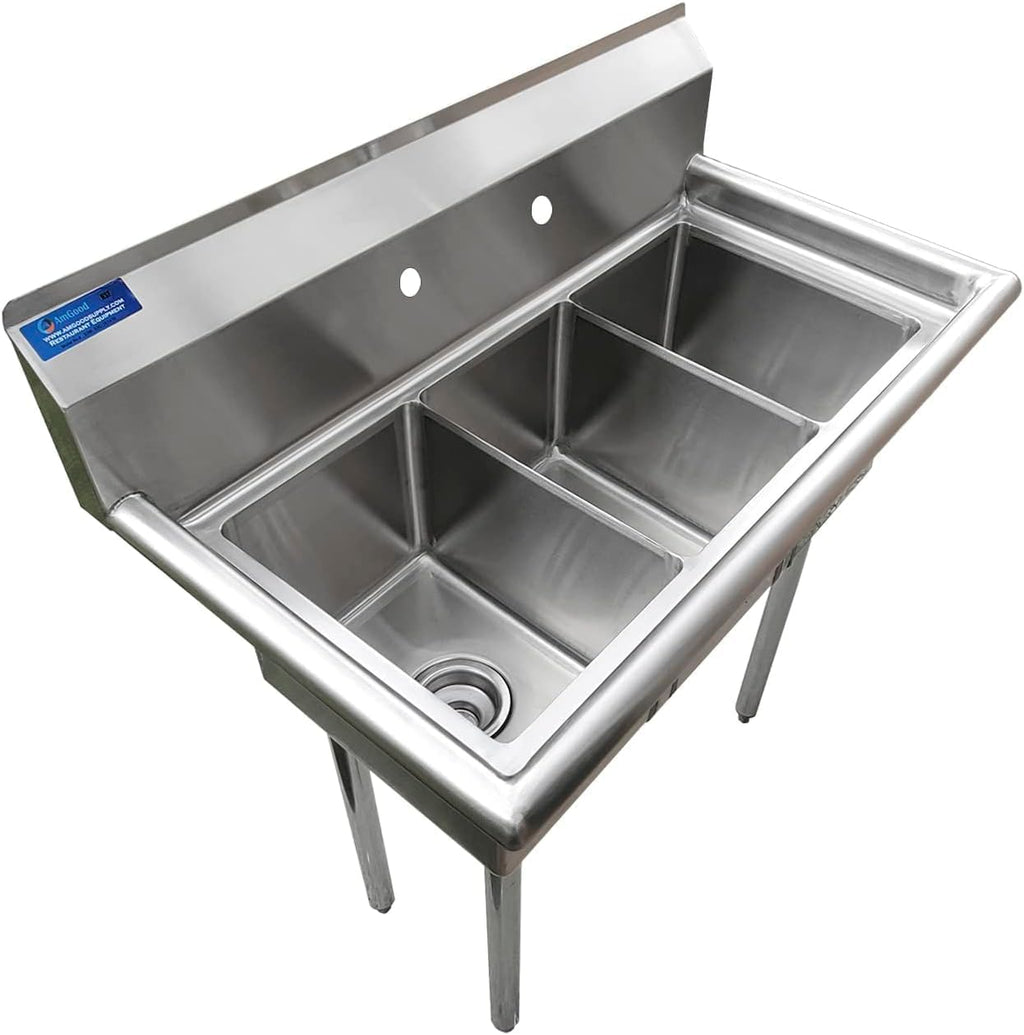 36' 3 Compartment Stainless Steel Utility Sink – Bowl Size 10' x 14' x 10' | NSF Certified Commercial Kitchen Prep Sink