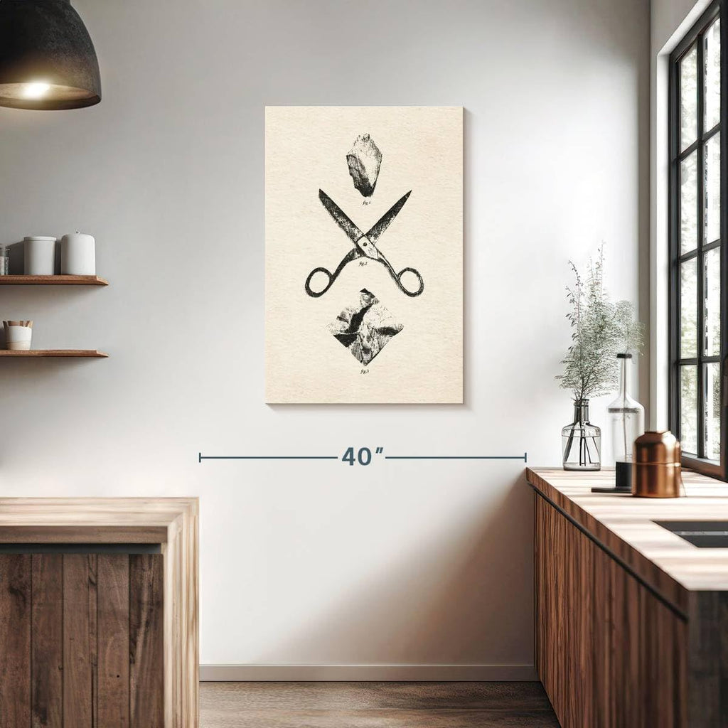 ElephantStock - Rock Scissors Paper Vintage Wall Art - Vertical Canvas Wall Art - Home Office Wall Decor - Drawing Game Canvas Art - Black And Gray Decor by Daniel Coulmann - 24' x 36'