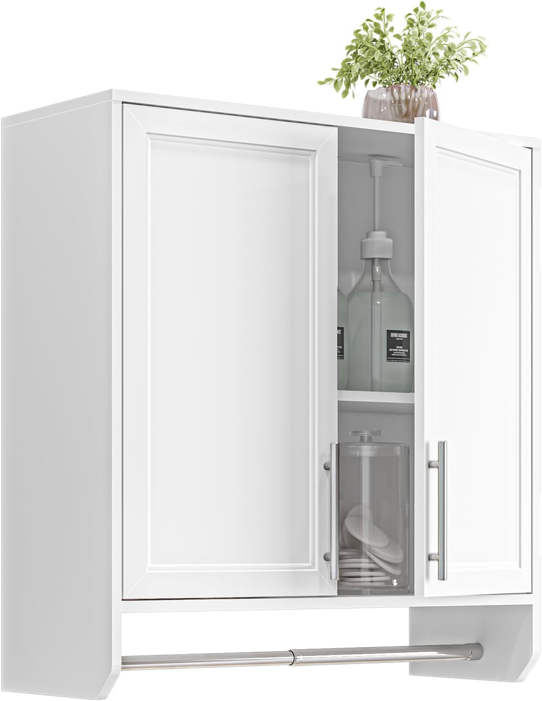 29.5'' Wall Cabinet with Towel Bar, Laundry Room Cabinets Wall Mounted, Bathroom Wall Cabinet, Adjustable Shelf, Shaker Door, White