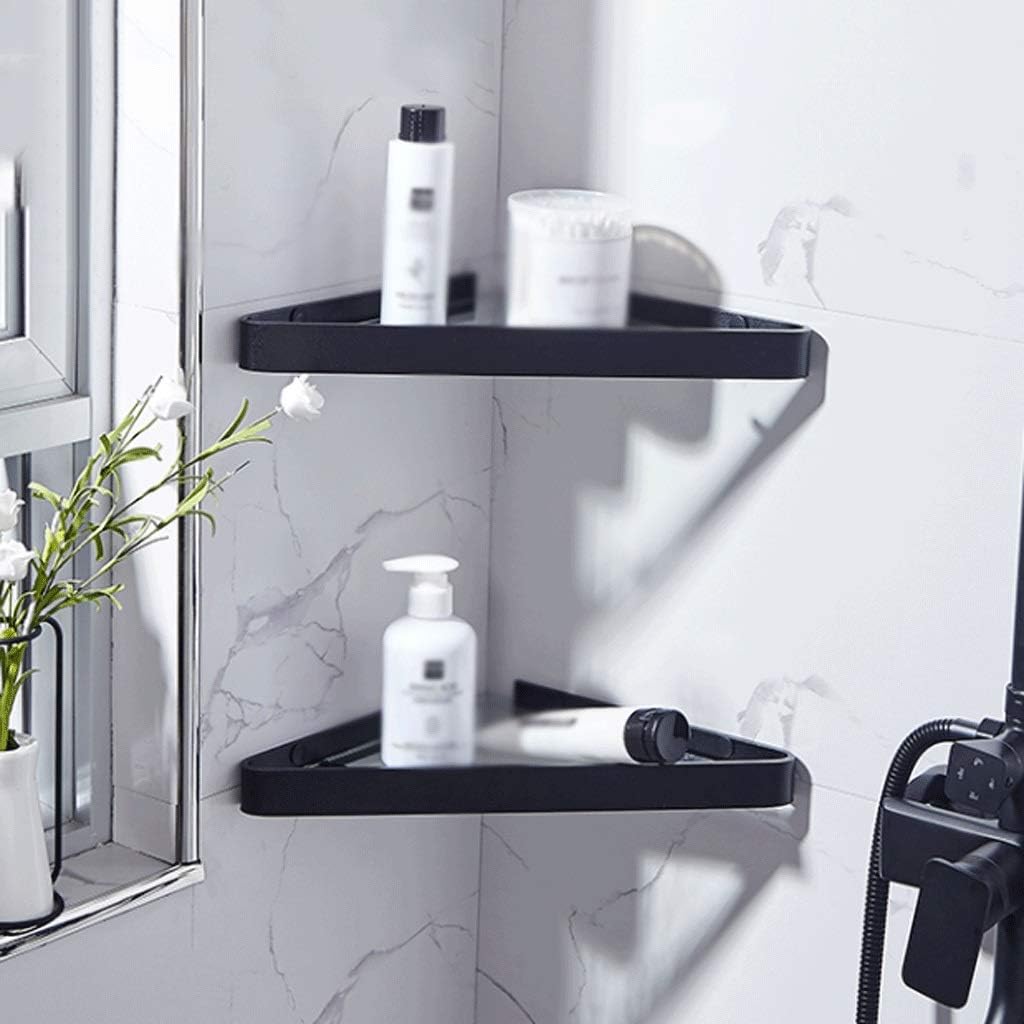 Bathroom Corner Tempered Glass Shelf Thick Lavatory Wall Mount Triangular for Shower and