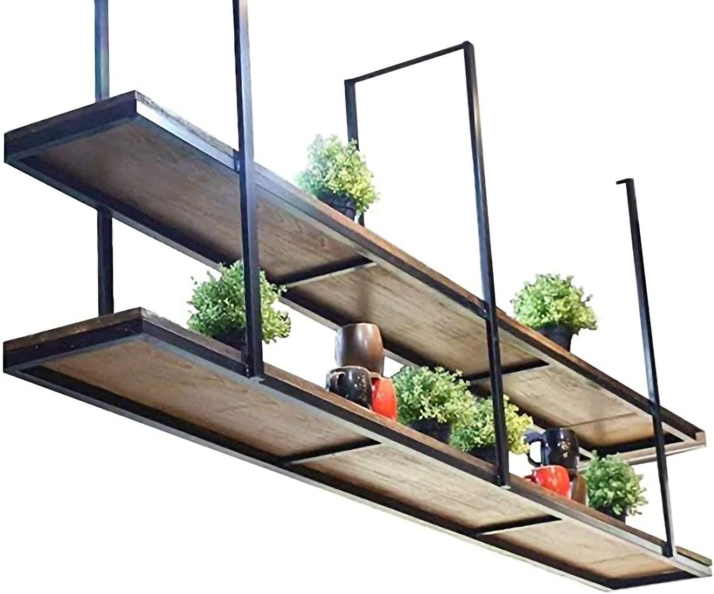 Corner Ledge Wall Shelf,Hanging Ceiling Shelf Floating Shelves, Rustic Ceiling Shelf Brackets 2 Layer, Wall-Mounted Decorative Rack for Bar Restaurant Kitchens, Hanging, Easy to Install
