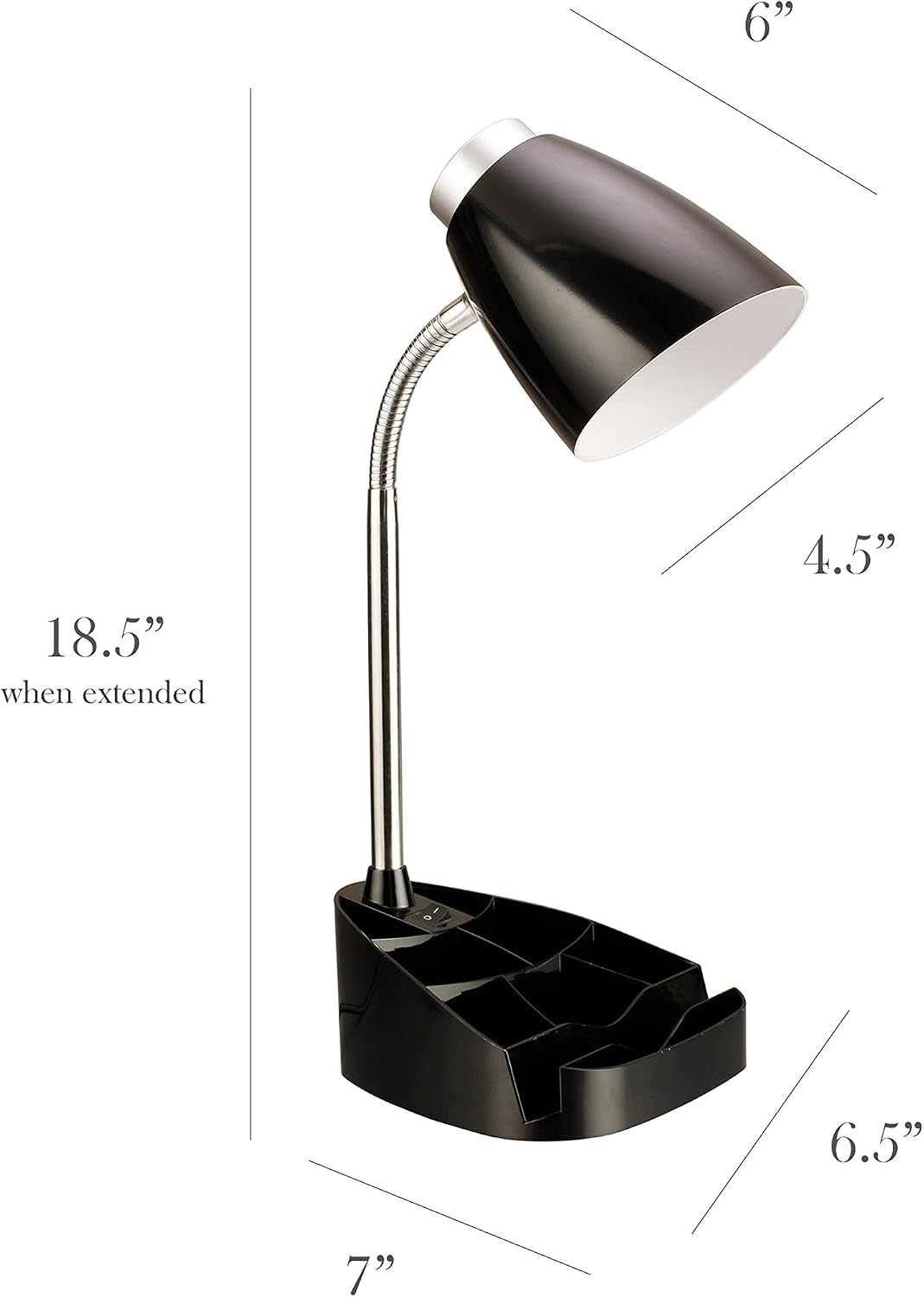 Simple Designs LD1002-BLK Gooseneck Organizer Desk Lamp with iPad Tablet Stand Book Holder, Black (Pack of 6)