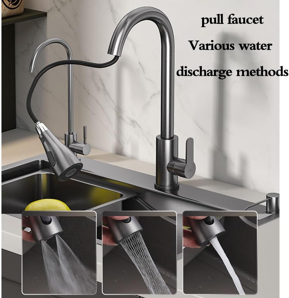 Kitchen Sinks, Single Bowl Stainless Steel Kitchen Sink with Drain Faucet Accessories Sink Set Multiple Size Single Bowl Sink Washibowl Basin (80 * 45Cm