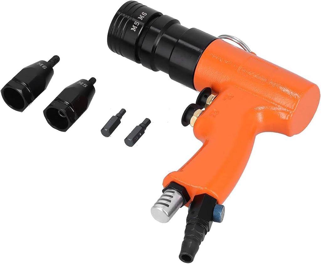 Duty Rivnut Tool, Pneumatic Rivet Nut Gun, Set Pop Rivet Nut Tool with Speed Adjustable and M5-M6 Nuts, Strong Pulling Force, for Alloy Steel Construction Industrial Riveting Operations