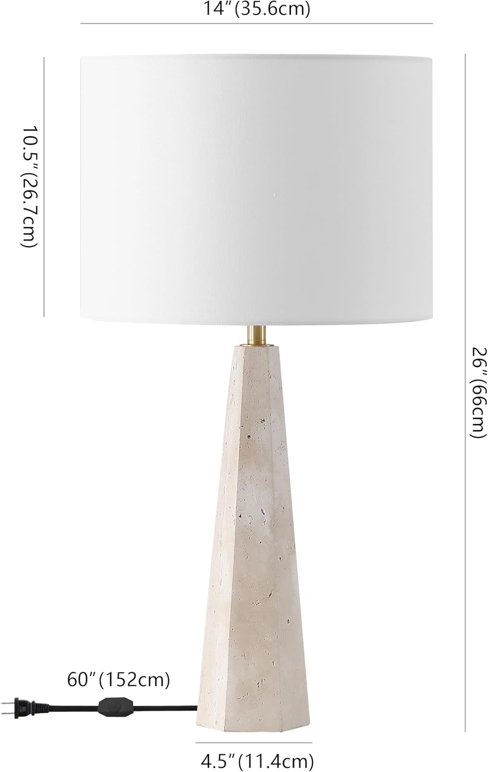 SAFAVIEH Couture Lighting Collection Gabryanna Travertine/White 26-inch Dimmable Table Lamp for Bedroom Living Room Home Office Desk Nightstand (LED Bulb Included)