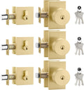Haidms Gold Exterior Door Knob with Deadbolt, Zinc Alloy Brushed Gold Exterior Door Lock Set, Heavy Duty Brushed Brass Front Door Knob and Deadbolt Set with Lock and Key (3 Pack)