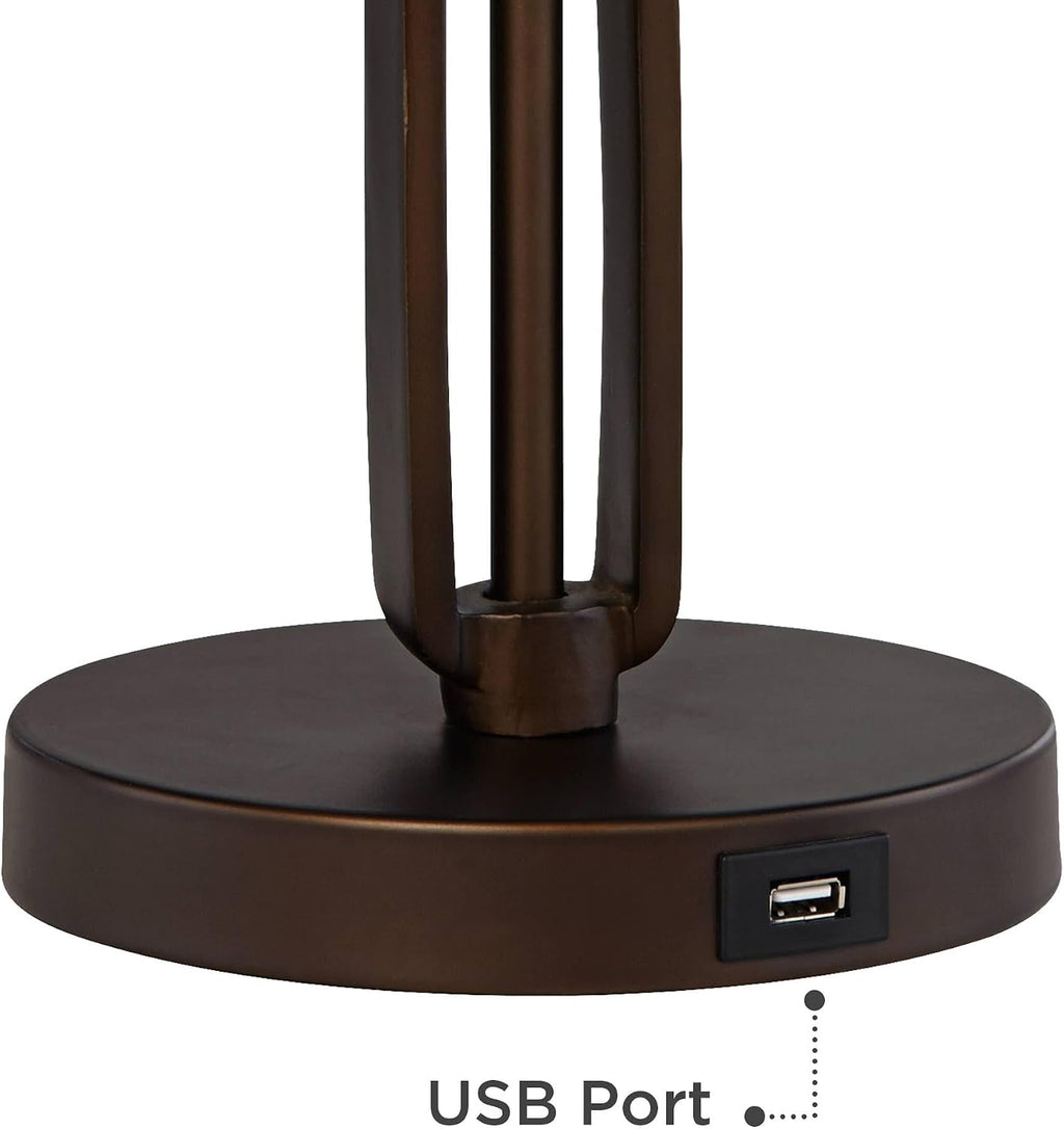 Franklin Iron Works Samuel 21 1/4' High Small Farmhouse Rustic Traditional Desk Lamps Set of 2 USB Port Swing Arm with Socket Brown Bronze Finish Metal Shade Home Office Living Room Charging Bedroom