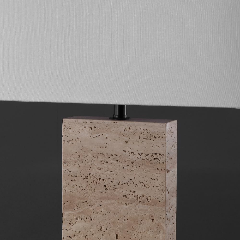 SAFAVIEH Couture Collection Jennabriana Travertine/Black 26-inch Dimmable Table Lamp for Bedroom Living Room Home Office Desk Nightstand