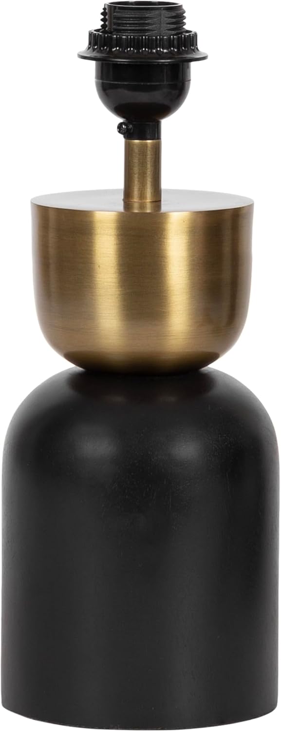 Kate and Laurel Marley Modern Mango Wood and Metal Bedside Table Lamp, 8 x 8 x 17, Antique Brass and Black, Decorative Sculpted Hourglass Tabletop Desk Lamp with Linen Shade for Living Room Decor