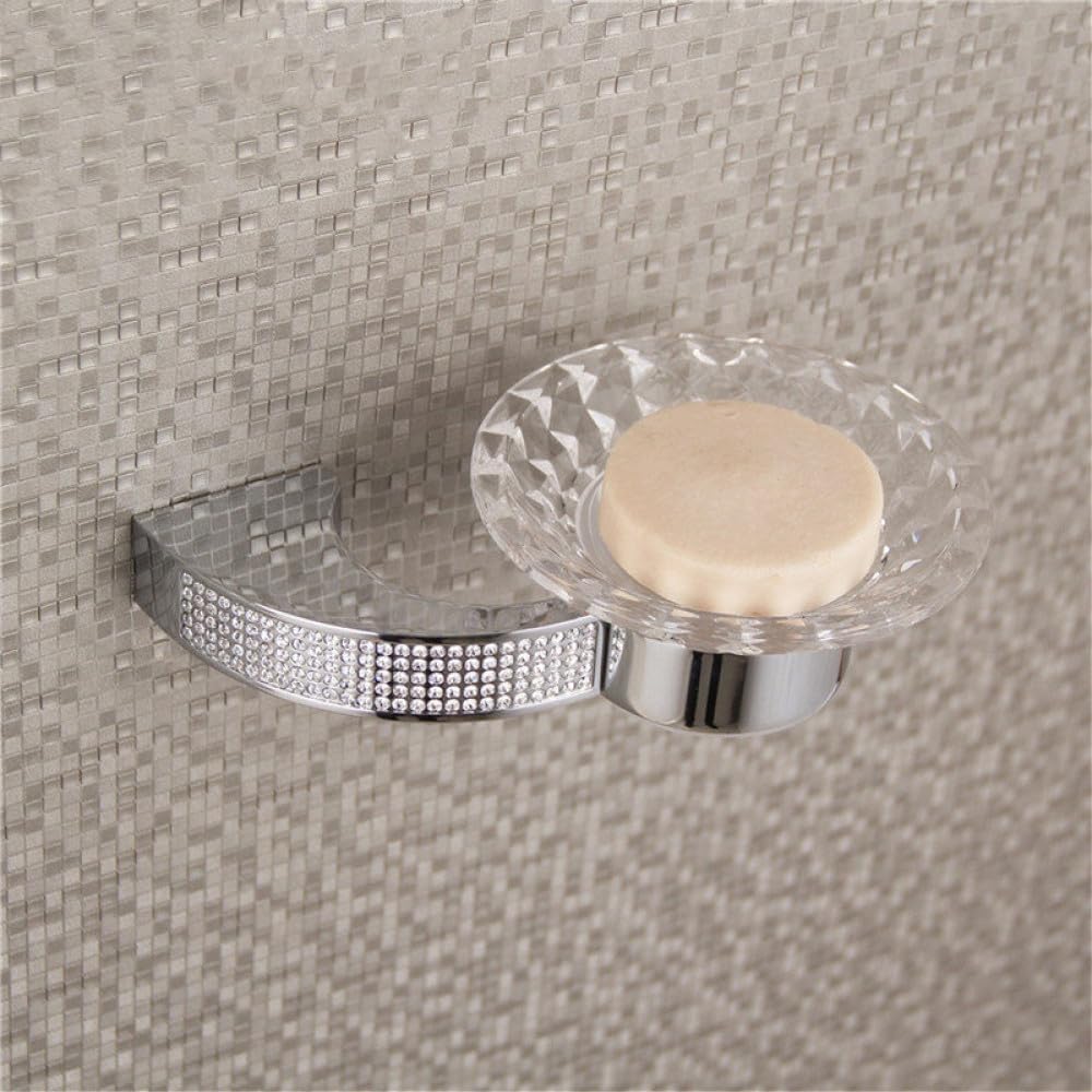 Crystal Bathroom Hardware Set Robe Hook Towel Rail Rack Bar Shelf Toothbrush Holder Bathroom Accessories Gold/Chrome,Soap Dish Chrome