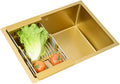 Gold 304 Stainless Steel Kitchen Sink,Single Bowl Sink with Gold Drainer Suitable for Bathroom,Bar,Restaurant (Gold-45x40x21cm