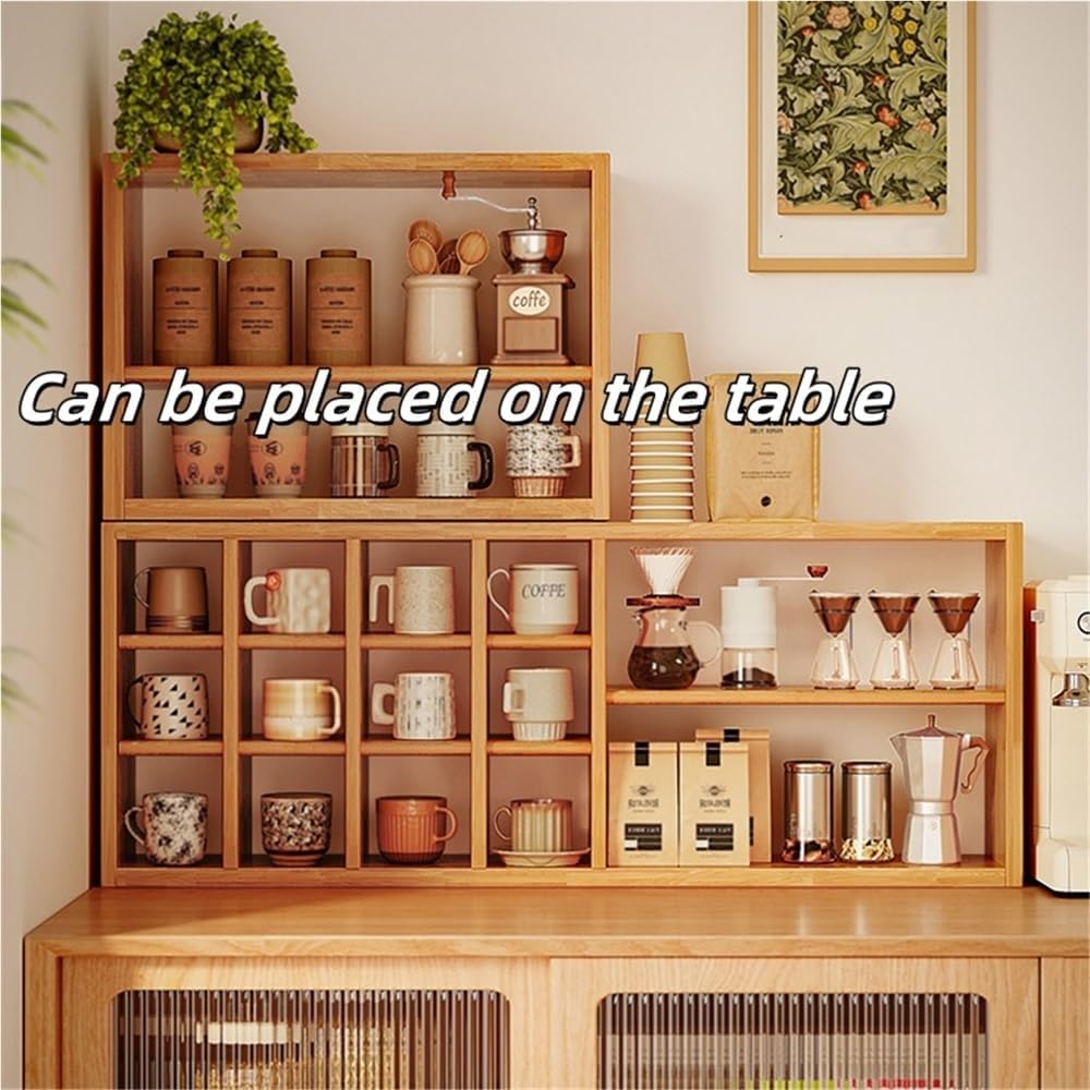 Wall Mounted Mug Rack with Wooden, Coffee Mug Display, Cup Organizer for Kitchen Cabinets, Solid Wood Wall Shelf for Mug Display, Storage and Wall Decor(Brown)