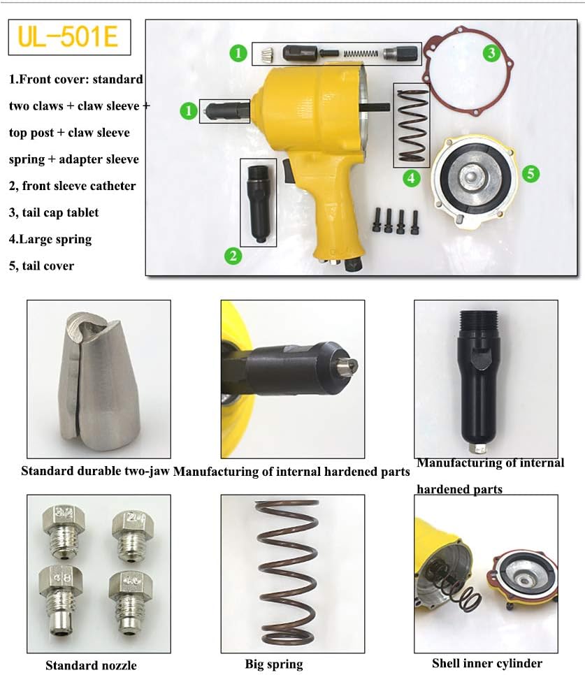 NEWTRY Professional Pneumatic Rivet Gun Air Riveting Tool Rivet Nut Setting Kit Air Power Tool Pop Rivet Gun Automatic Nail Suction (UL-501E)