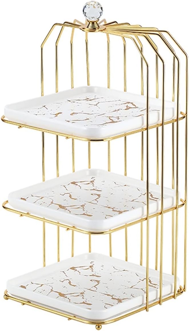 Cake Stand Creative Multi-layered Iron Cake Stand Dessert Stand Refreshment Stand Afternoon Tea Pastry Stand Snack Storage Rack Cake Holder(Color:White plate,Size:Triple layer 1)