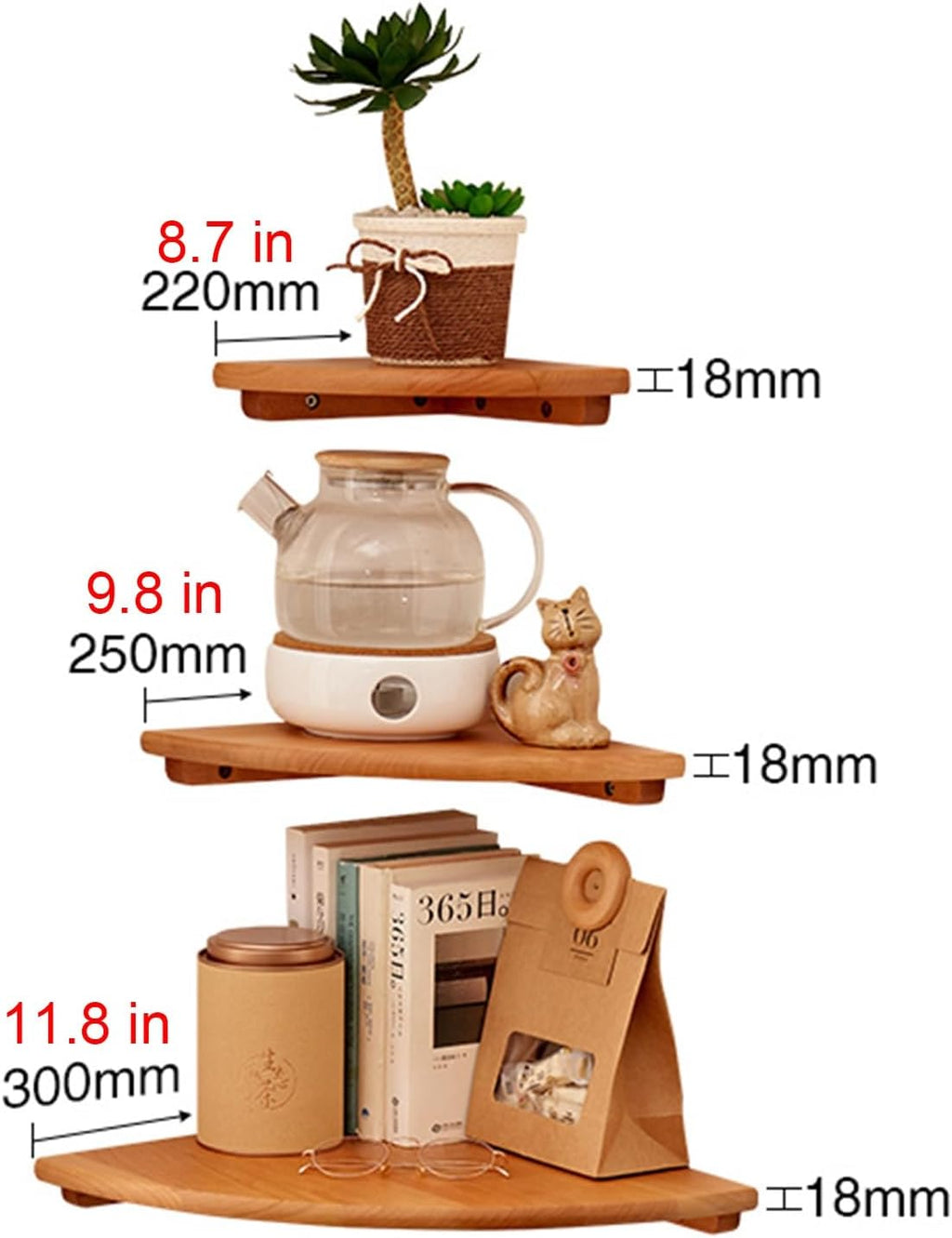 Kitchen Shelves, Corner Shelves Wall Mounted, Set of 3 Floating Corner Shelves, 3 Tier Solid Wood Hanging Display Shelf for Bathroom Kitchen Living Room, Black