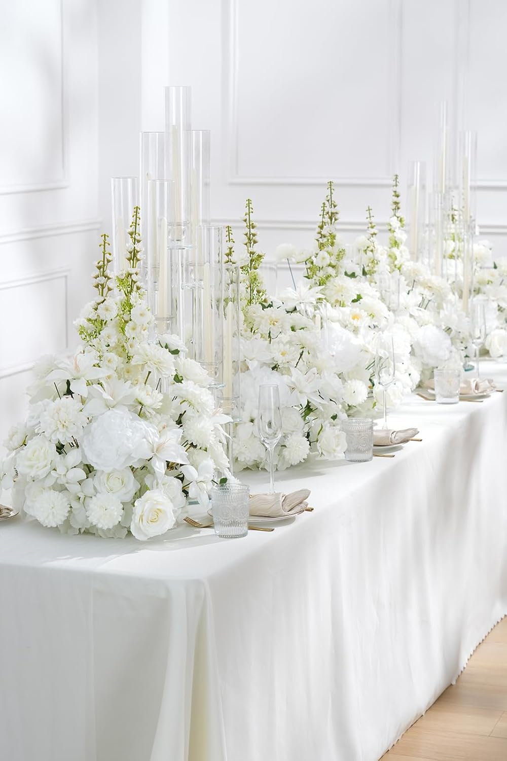 2pcs 19'' White Rose Free Standing Flowers Ball Bouquet Artificial Rose Arrangements Balls for Wedding Centerpieces Tables Chair Aisle Runner Flower Decor