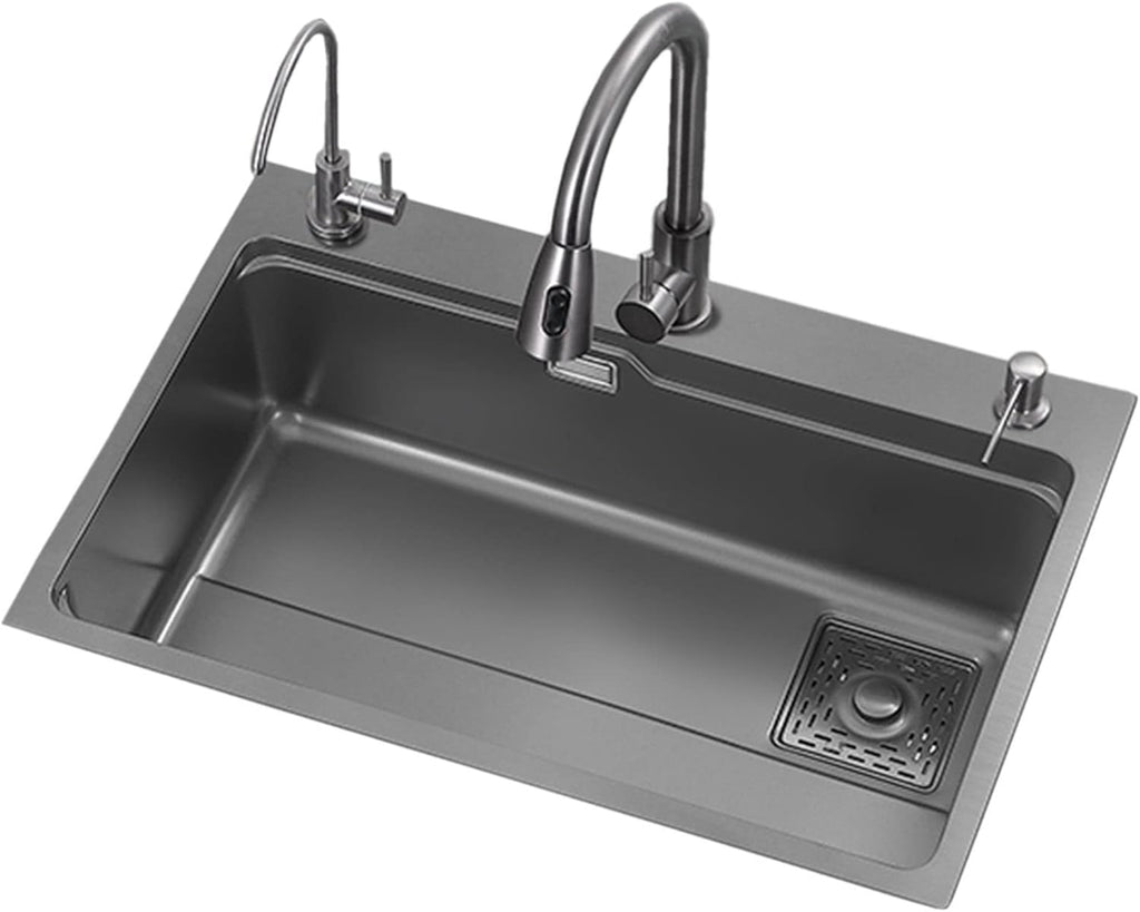 JATIBOSH Kitchen Sink Stainless Steel Round Corner Drop in Topmount Kitchen Sink Basin Undercounter Installation Single Bowl Sink (Size : 68x46cm)