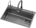 JATIBOSH Kitchen Sink Stainless Steel Round Corner Drop in Topmount Kitchen Sink Basin Undercounter Installation Single Bowl Sink (Size : 68x46cm)