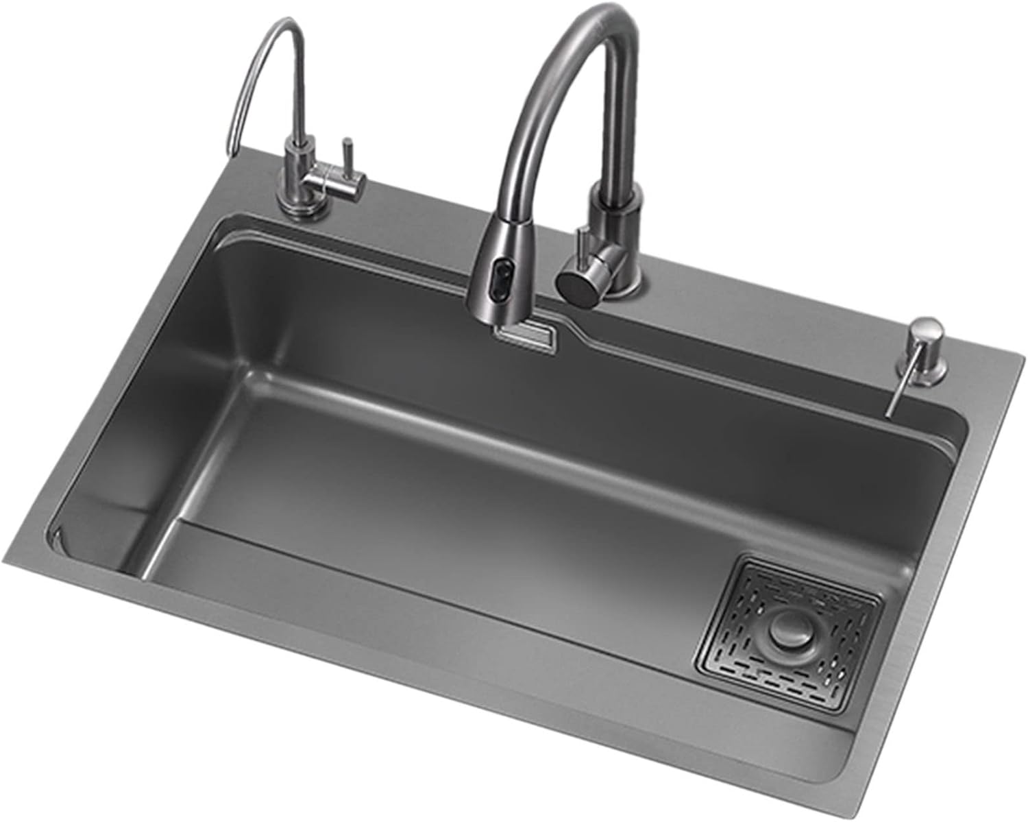 JATIBOSH Kitchen Sink Stainless Steel Round Corner Drop in Topmount Kitchen Sink Basin Undercounter Installation Single Bowl Sink (Size : 68x46cm)