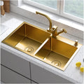 Gold Double Bowl Bar Sink 304 Stainless Steel Kitchen Sink with Faucet and Drain Assembly Drop-in Or Undermount (Color : Gold-3, Size : 82x45x22cm) (Gold3 82x45x22cm)