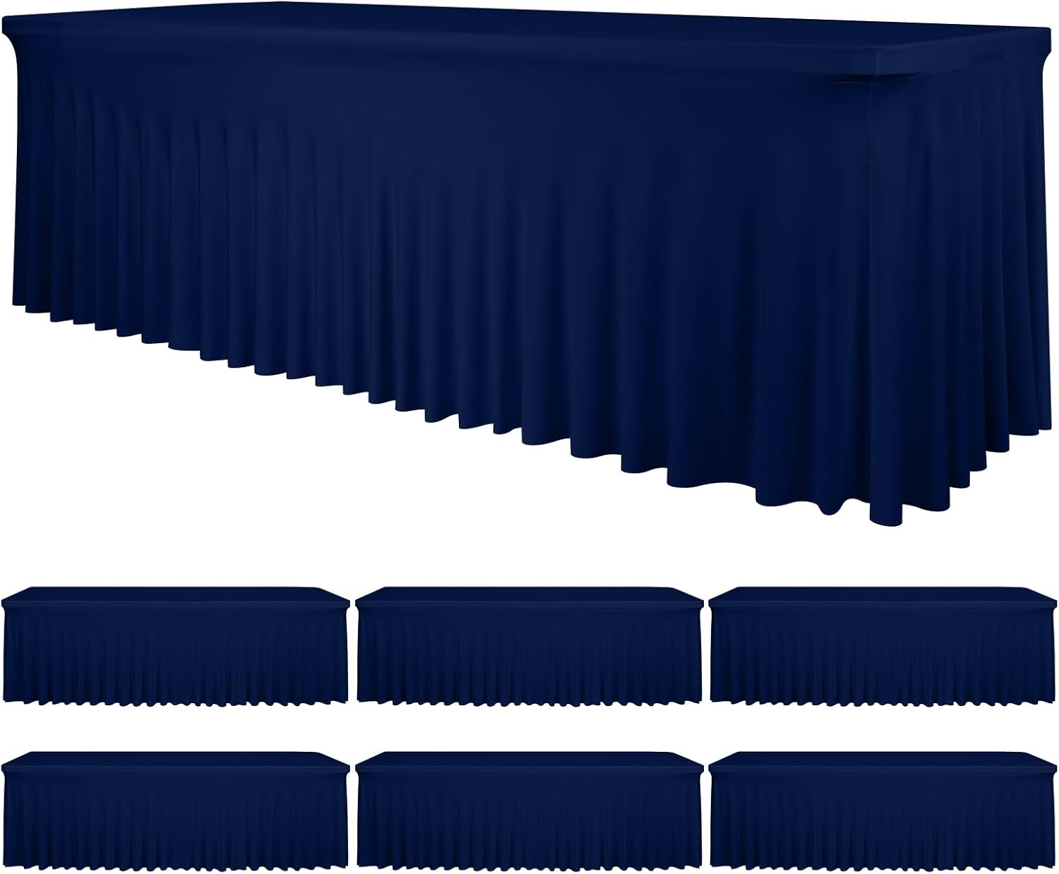 fani 6 Packs Navy Blue Stretch Table Skirts for 8 Foot Rectangle Table, Washable Spandex Stretch Tablecloths with Skirt, Wrinkle Resistant Fitted Tablecover for Wedding Party Banquet
