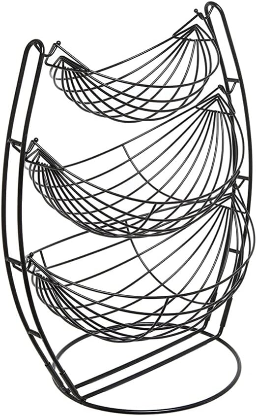 Fruit Bowl 3 Tier Black Triple Hammock Fruit Vegetables Produce Metal Basket Rack Display Stand Fruit Basket Fruit Plate