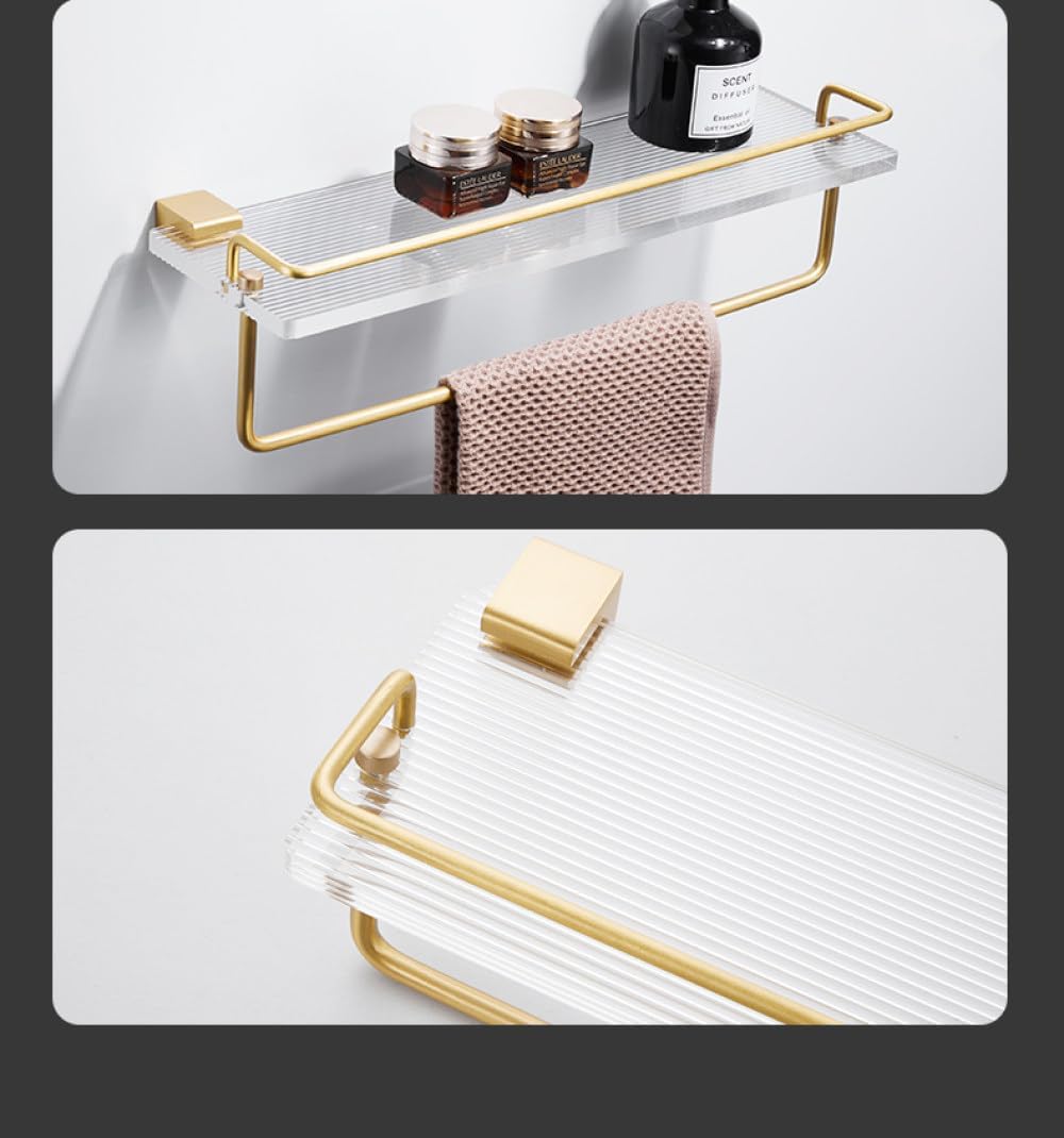 OAKITA Brushed Gold Metal Bathroom Towel Rack Wall Mounted Acrylic Easy Clean Phone Holder Fashion Bathroom Accessories Set,Towel Rack