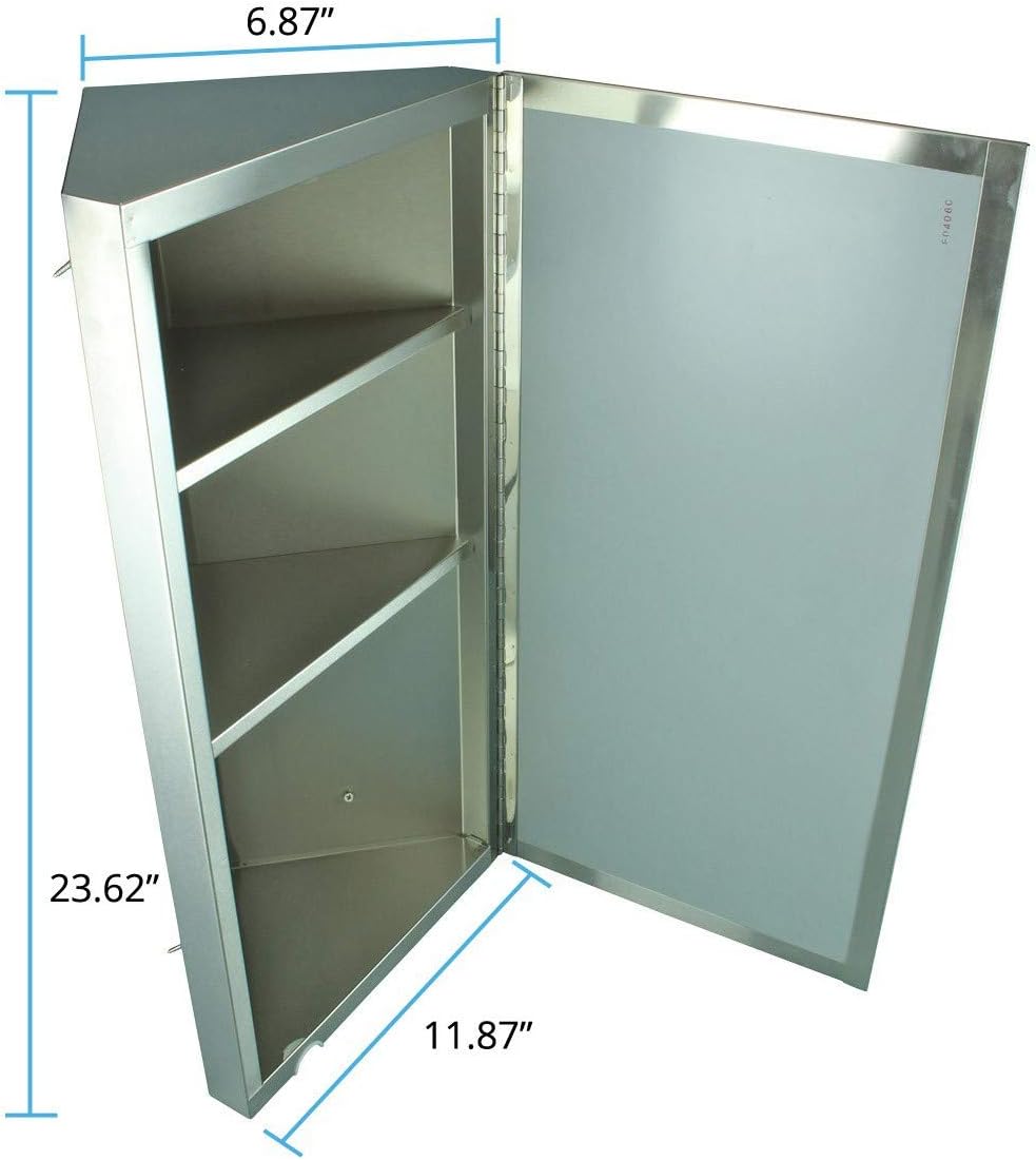Renovator's Supply Corner Medicine Cabinet Stainless Steel Mirrored Door Polished Triple Shelf Wall Mount Rustproof,Silver