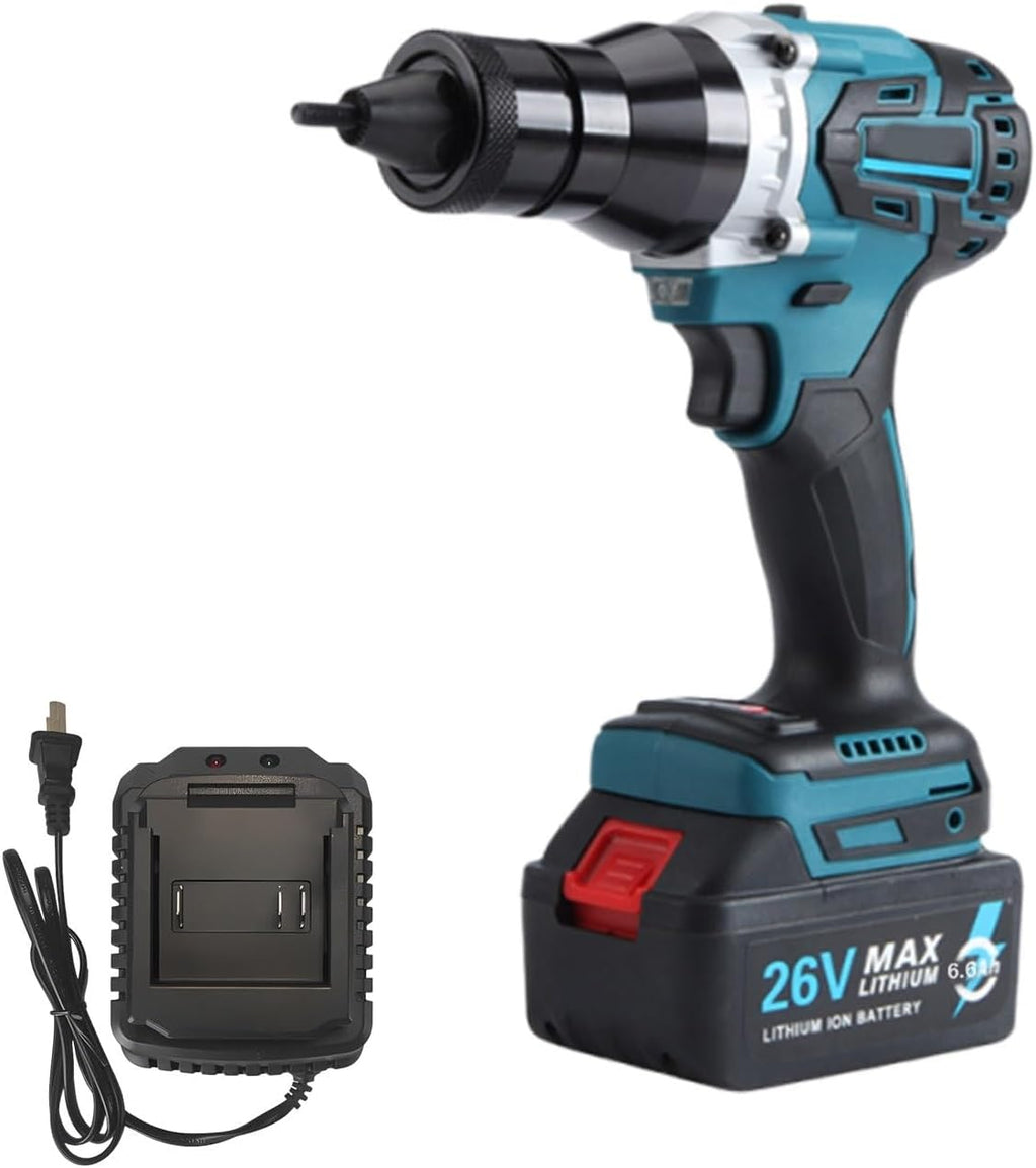 Cordless Cordless Automatic Riveter Rivet Nut Tool Kit, Brushless 26v Rivet Gun with 6600mah Battery, Portable Insert Installation Tool for M3–m12 Rivet Nuts(6.6Ah)