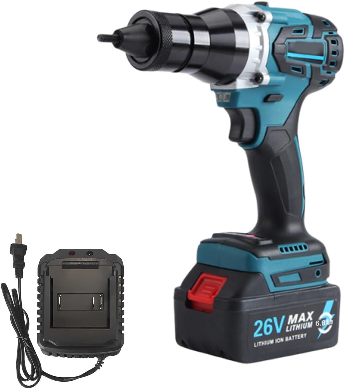 Cordless Cordless Automatic Riveter Rivet Nut Tool Kit, Brushless 26v Rivet Gun with 6600mah Battery, Portable Insert Installation Tool for M3–m12 Rivet Nuts(6.6Ah)
