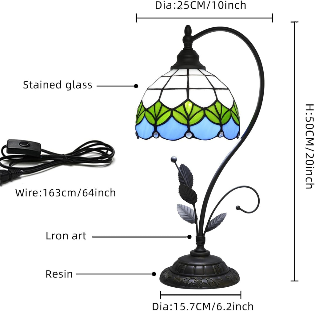 Rural Green Lotus Leaf Style Tiffany Lamp Stained Glass Table Lamp Living Room Office Hotel Bar Kitchen Table Reading Room Bedside end Table Lamp Holiday Gift Home Decoration LED Vintage Desk Lamp