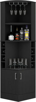 Cairo Corner Bar Cabinet with Glass Rack, Multiple Shelves, and 8 Wine Cubbies, Black – Home Bar Wine & Liquor Storage Cabinet for Home Bar, Living Room & Dining Room