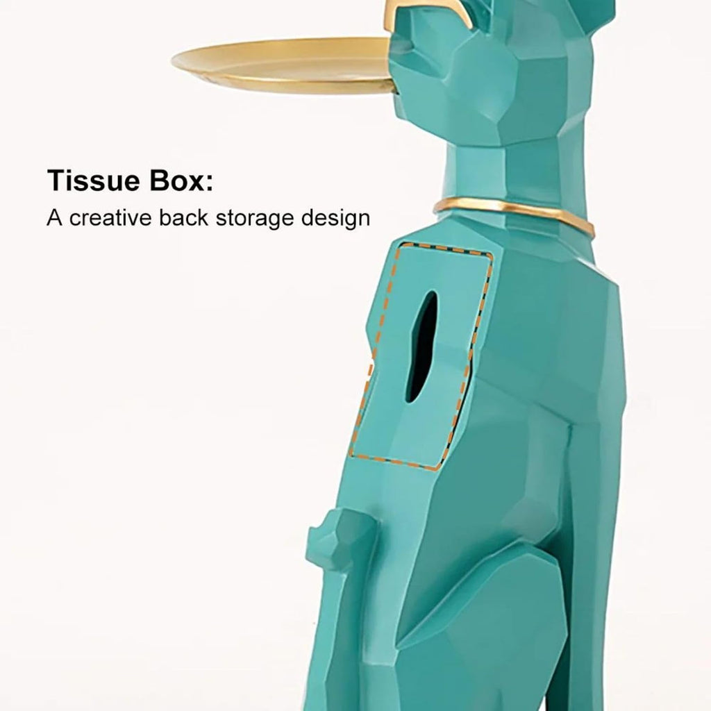 homary Modern Resin Dog Sculpture Geometric Standing Statue Cute Side Table Tray End Table with Tissue Storage (Green)