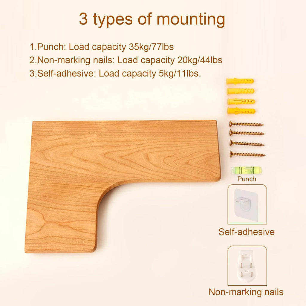 Solid Wood Wall Shelves, Floating Corner Shelves, Wall Mounted Décor for Home Decor, Bedroom, Living Room, Bathroom, Kitchen, Office,