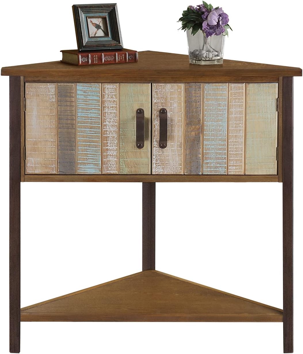 Solid Wood Corner Cabinet with Storage - Entryway Cabinet with Storage, Small Space Solution for Living Room, Apartment, Rustic Cabin Style Accent Table (Natural Blue)