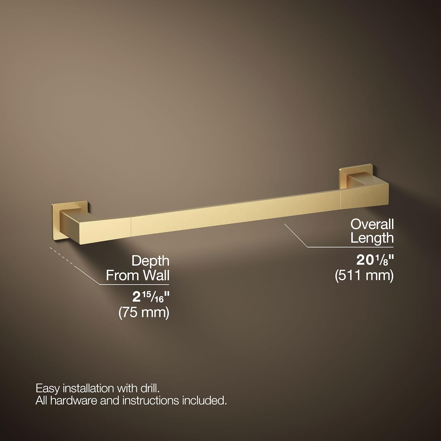 Kohler 26633-2MB Honesty® 18' Towel bar, Vibrant Brushed Moderne Brass