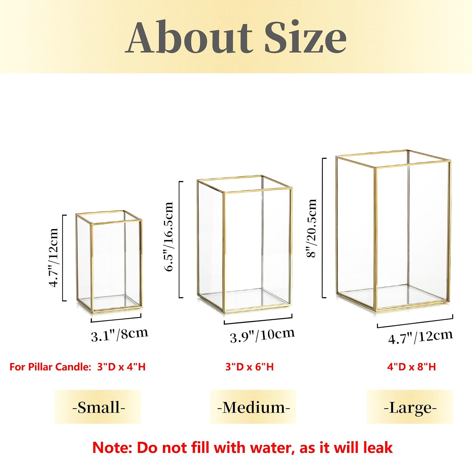 Glass Hurricane Candle Holder Large - Hewory 18pcs Gold Rectangle Flower Holders Centerpiece for Table, Tall Floor Square Pillar Candle Lantern for Wedding, Anniversary, Party, Fireplace, Dining Room