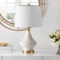 SAFAVIEH Lighting Collection Marlowe Modern White Glass 25-inch Bedroom Living Room Home Office Desk Nightstand Table Lamp Set of 2 (LED Bulbs Included)