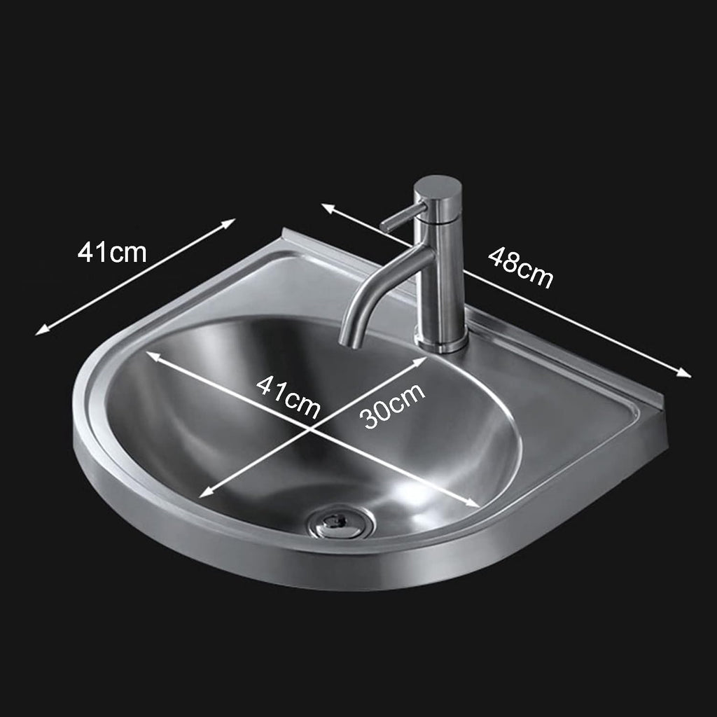 Stainless Steel Single Bowl Sink Wall-Mounted Triangle Wash Basin Kitchen Sink, Easy to Install(with Faucet and Inlet Pipe) (Color : Silver, Size : A) (Silver E)