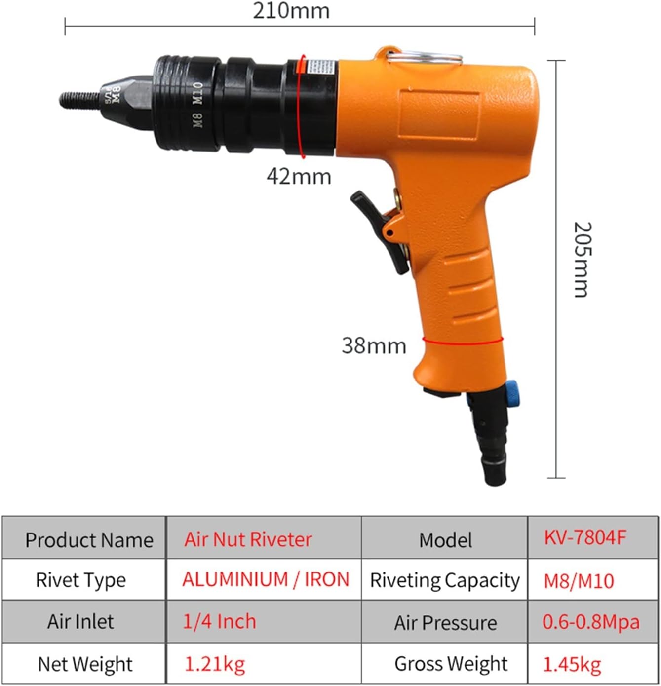 Air Riveter M8M10 Professional Pop Pneumatic Riveting Gun Rivet Tool Hydraulic 1/4in 8cfm