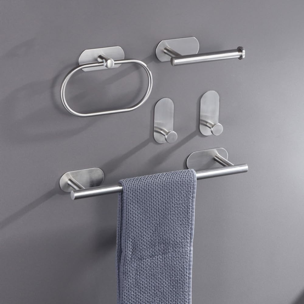 No Drilling Stainless Steel Self-Adhesive Towel Bar Paper Holder Robe Hook Towel Ring Black Silver Gold Bathroom Accessories Set,Gold 3pcs Set B