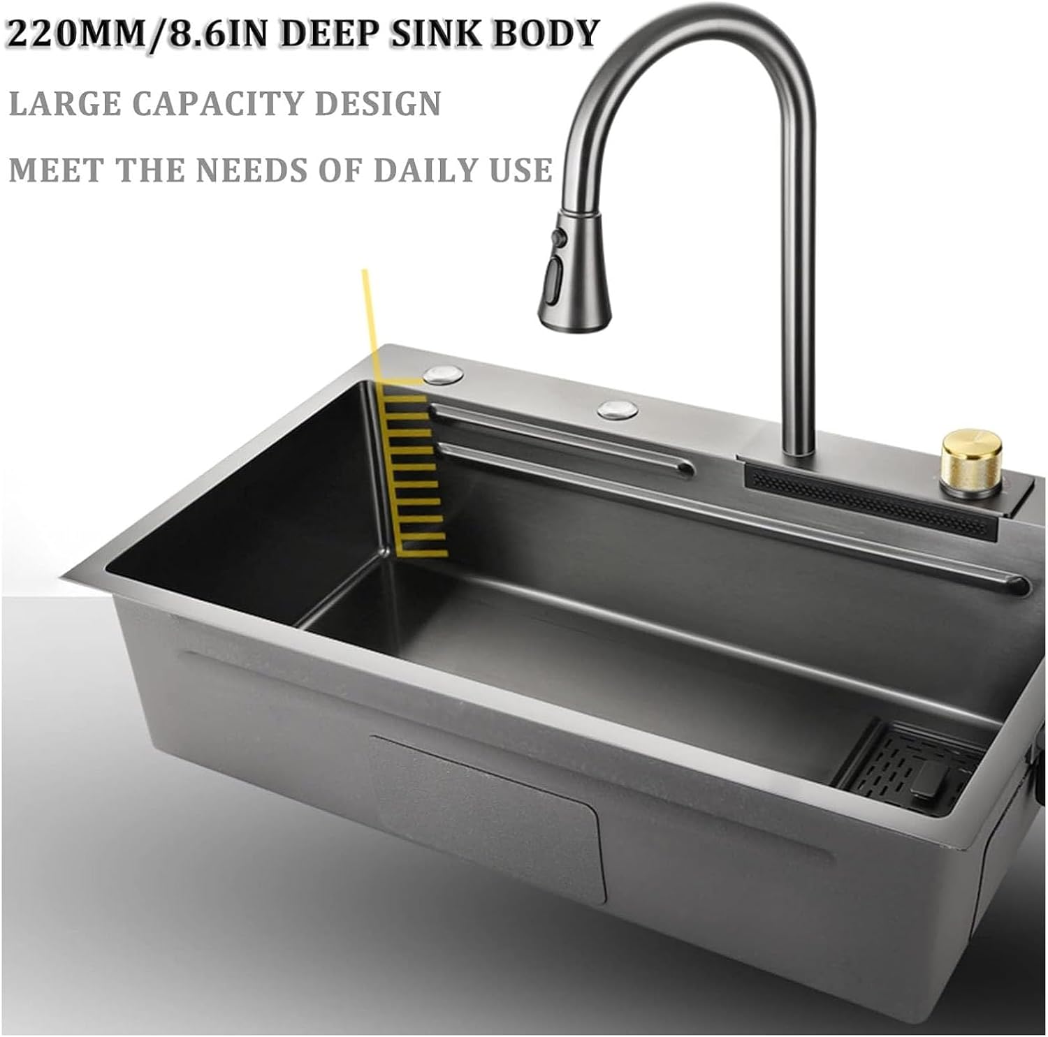 Single Bowl Bar Sink 304 Stainless Steel Kitchen Sink with Faucet and Drain Assembly Drop in Or Under Mount for Kitchen Courtyard Office Bar Laundry Trough (Color : Grey, Size : 75x45x22cm) (