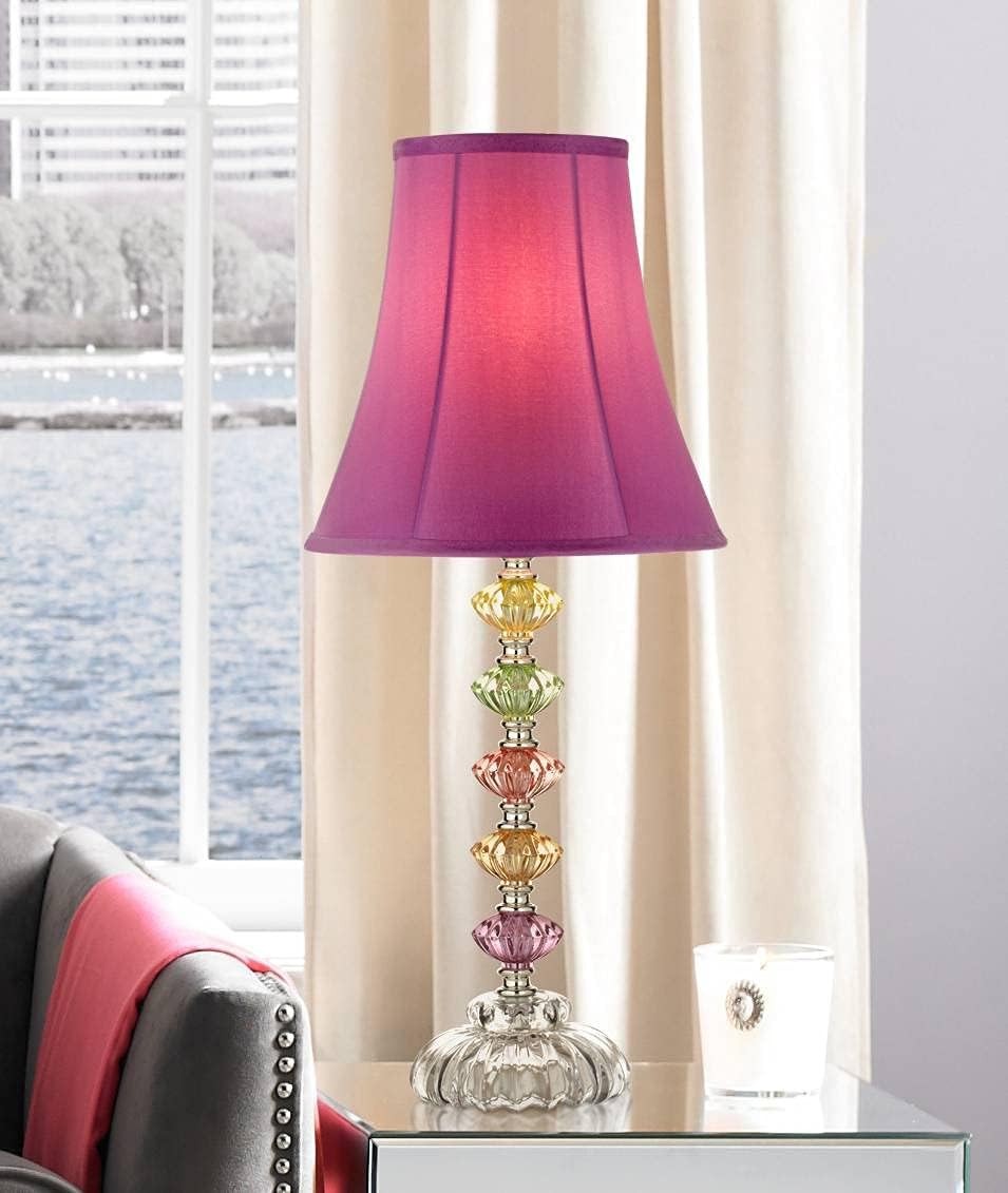 360 Lighting Bohemian Traditional Chic Style Accent Table Lamps 21' High Set of 2 Multi Colored Stacked Glass Deep Pink Bell Shade Decor for Kids Girls Room Bedroom Bedside House Nightstand