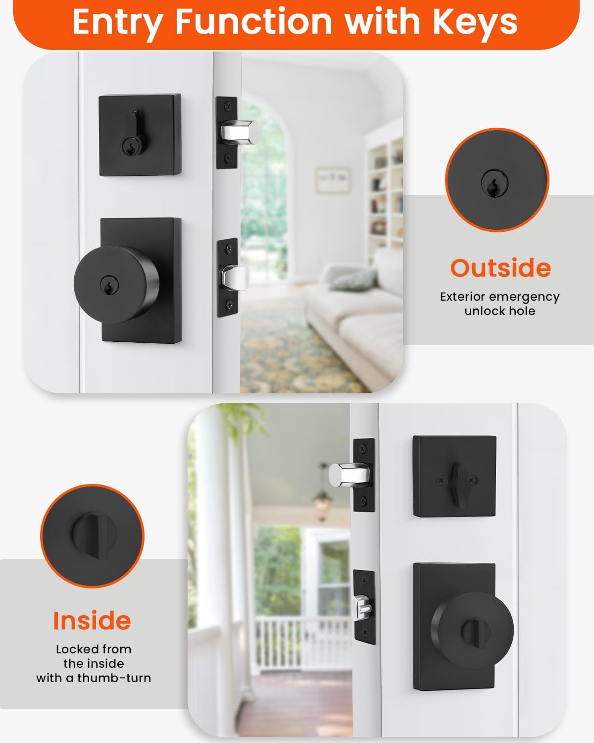 Haidms Black Door Knob with Deadbolt, Zinc Alloy Matte Black Exterior Door Lock Set, Heavy Duty Front Door Knob and Deadbolt Set with Lock and Key, Reversible Modern Secure Entry Hardware (2 Pack)