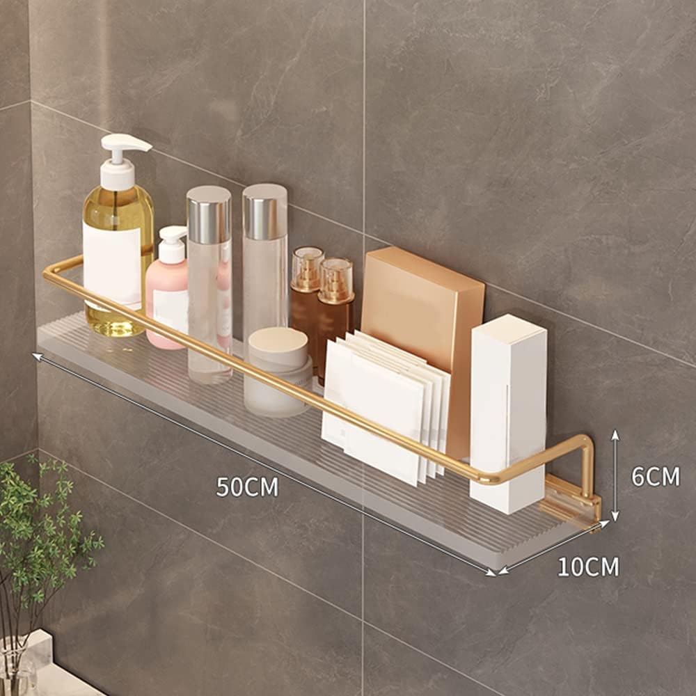 Acrylic Bathroom Corner Shelf with Towel Rack Wall Mounted Floating Shelves for Shower Caddy Dressing Table Cosmetic Storage Transparent Design for Kitchen or Bathroom Gold Finish 50cm